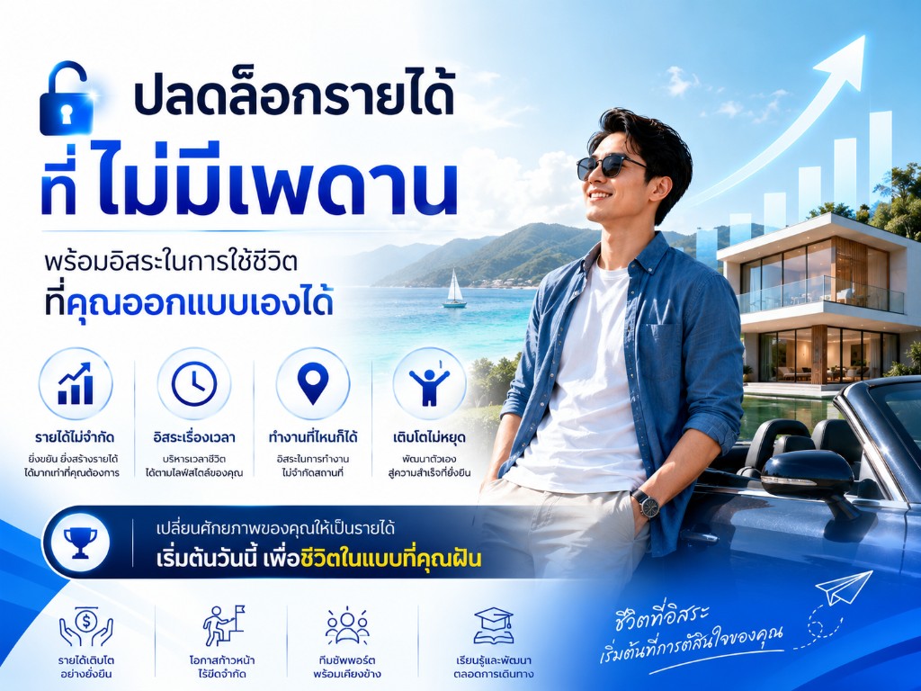 ปลดล็อกรายได้ที่ไม่มีเพดาน พร้อมอิสระในการใช้ชีวิตที่คุณออกแบบเองได้