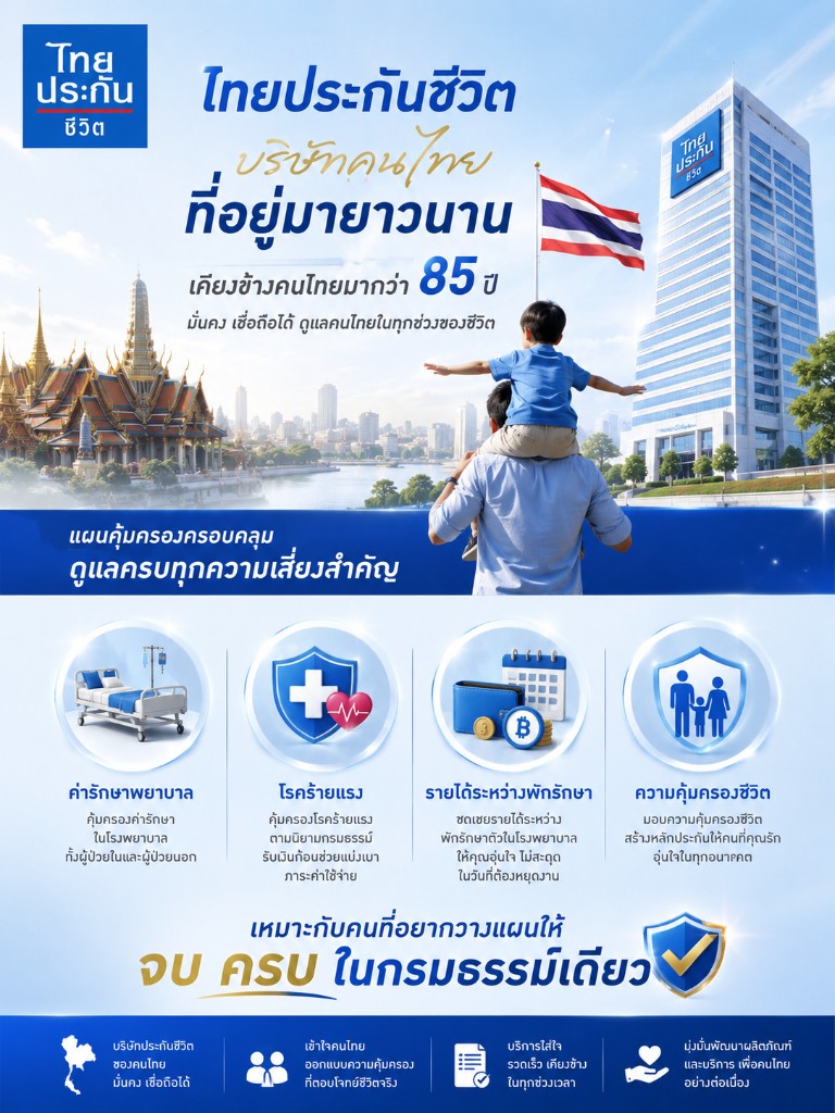 ไทยประกันชีวิต บริษัทคนไทยที่อยู่มายาวนาน คุ้มครองครบในกรมธรรม์เดียว