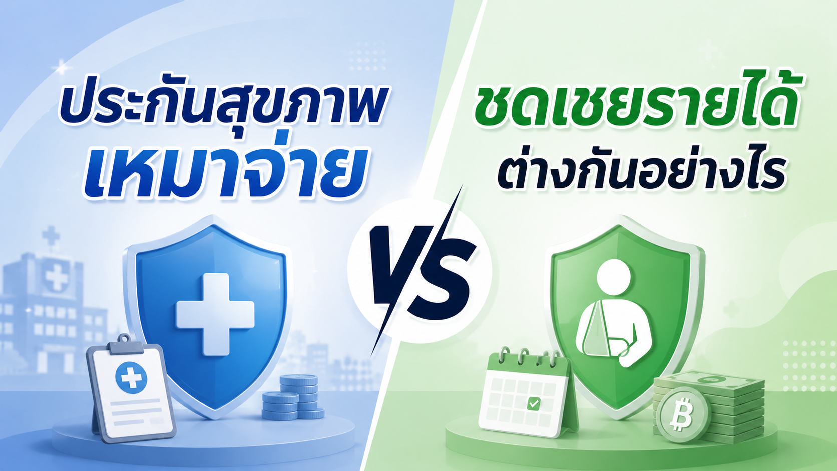 ภาพแบบประกัน ประกันสุขภาพเหมาจ่าย vs ชดเชยรายได้ ต่างกันอย่างไร