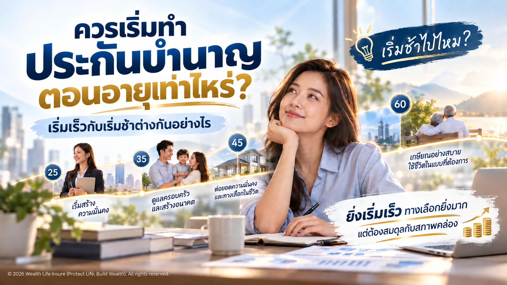 ควรเริ่มทำประกันบำนาญตอนอายุเท่าไหร่? เริ่มเร็วกับเริ่มช้าต่างกันอย่างไร