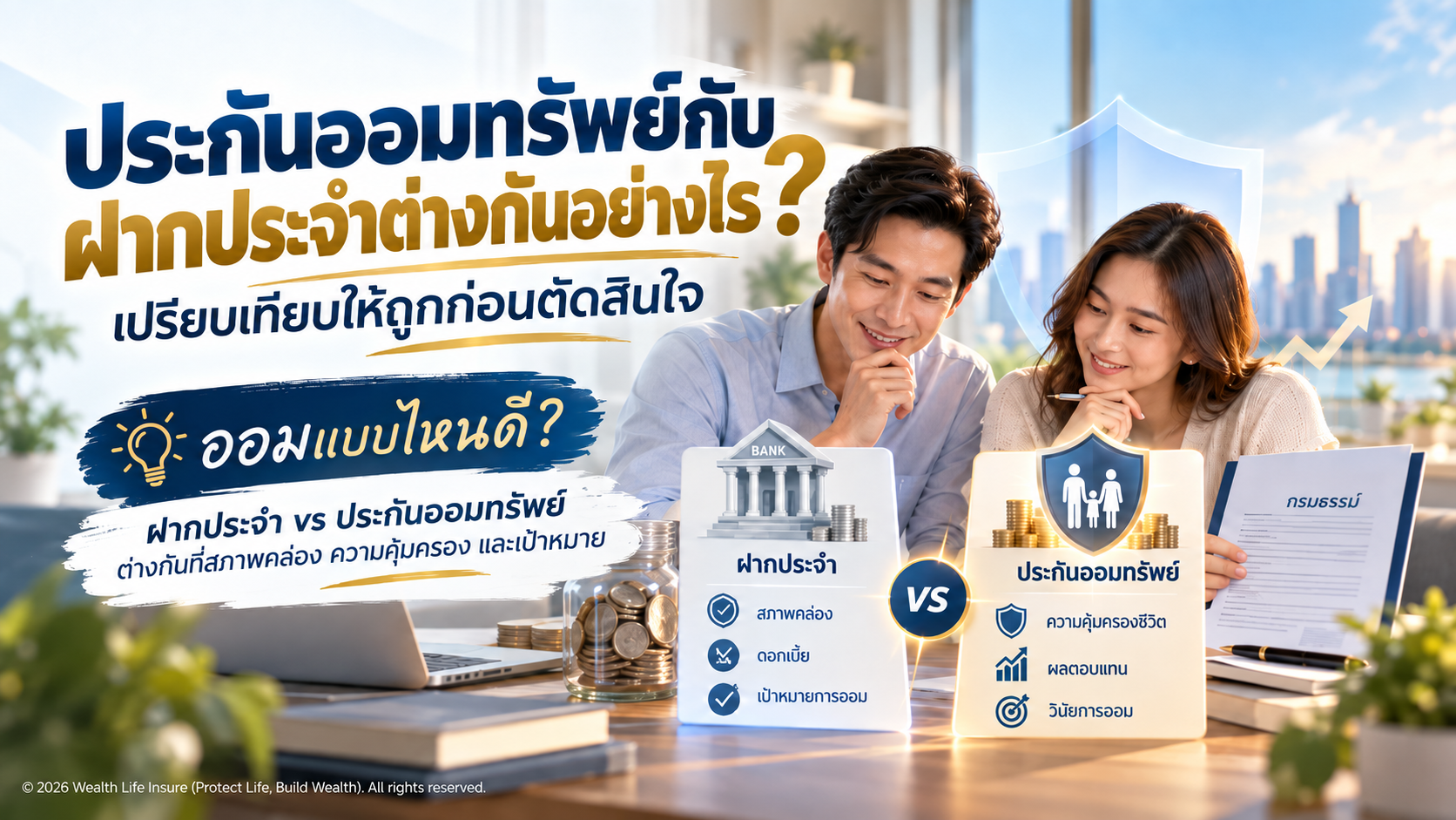 ประกันออมทรัพย์กับฝากประจำต่างกันอย่างไร? เปรียบเทียบให้ถูกก่อนตัดสินใจ