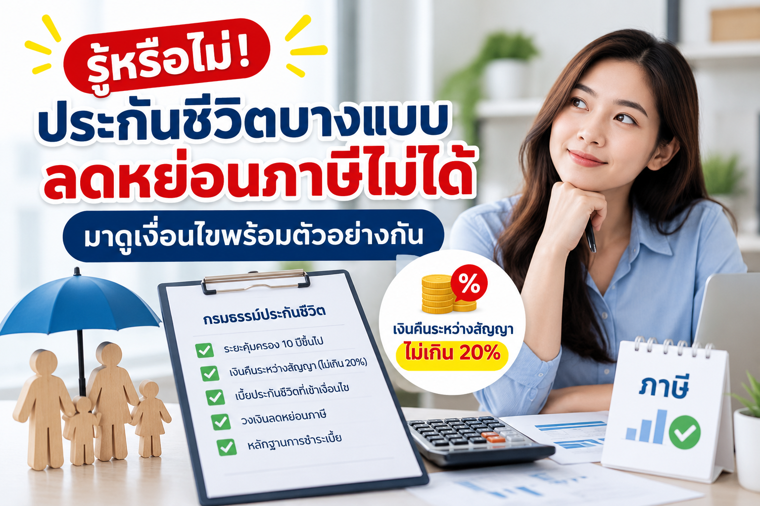 รู้หรือไม่! ประกันชีวิตบางแบบลดหย่อนภาษีไม่ได้ มาดูเงื่อนไขพร้อมตัวอย่างกัน